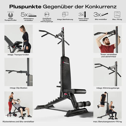 Adjustable Multifunctional Weight Bench with Pull-Up & Dip Station